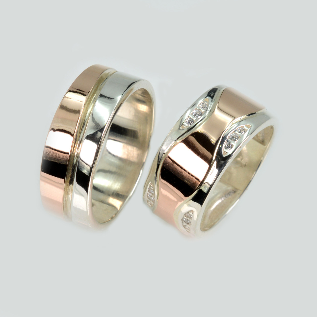 Пара срібних обручок з золотом, фото 1