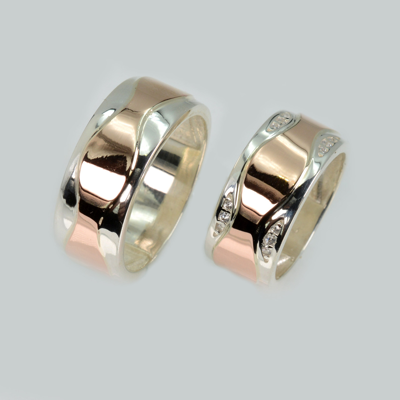 Пара срібних обручок з золотом, фото 1
