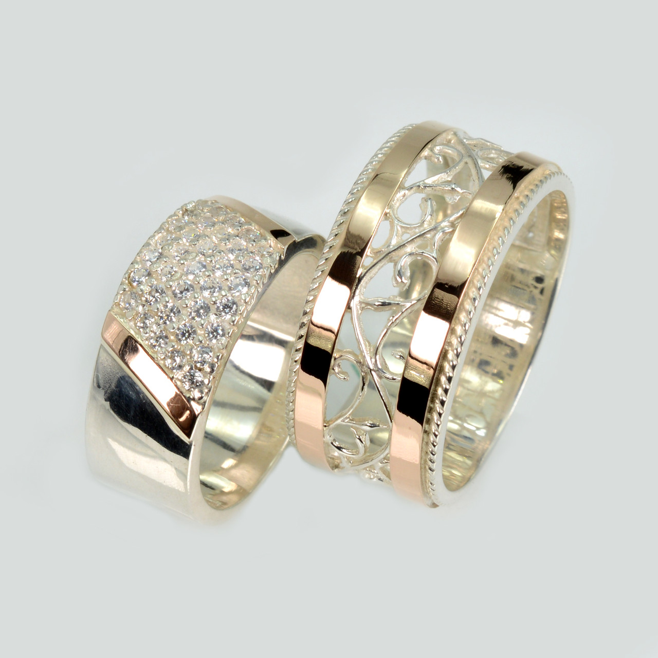 Пара срібних обручок з золотом, фото 1