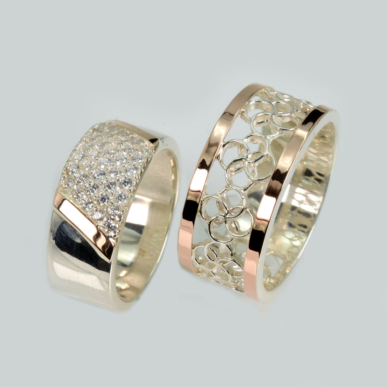 Пара срібних обручок з золотом, фото 1