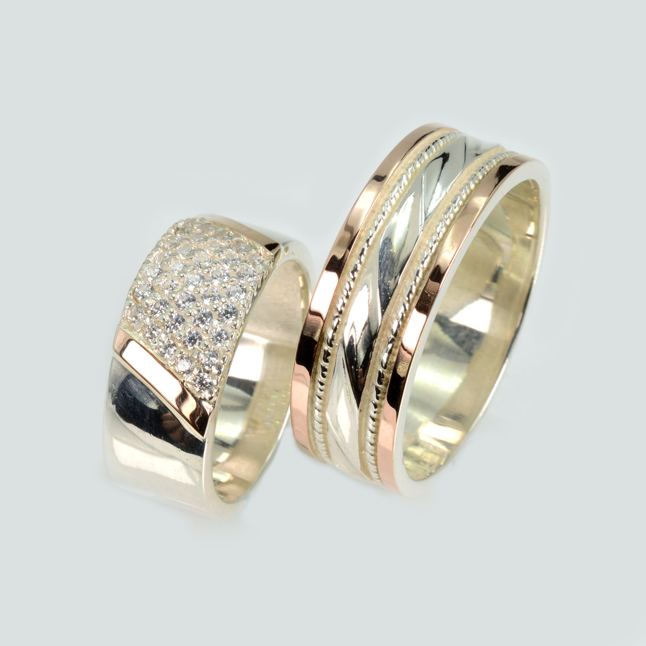 Пара срібних обручок з золотом, фото 1