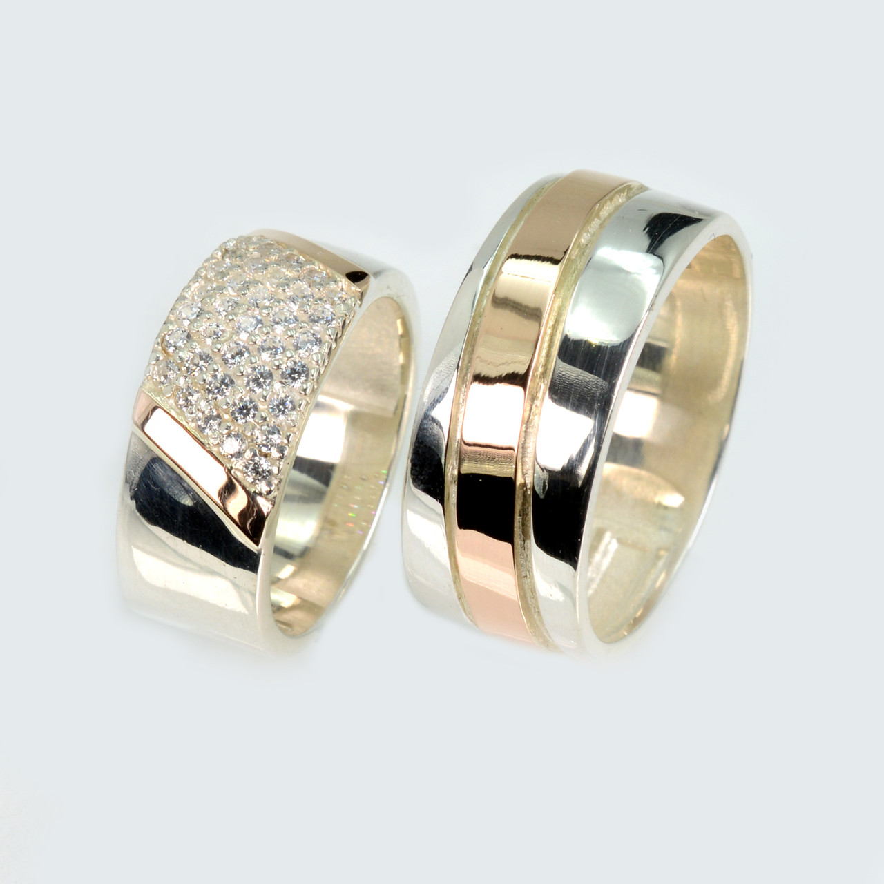 Пара срібних обручок з золотом, фото 1