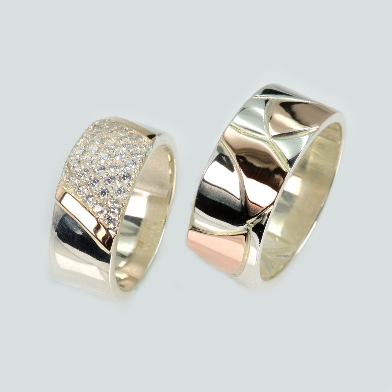 Пара срібних обручок з золотом, фото 1