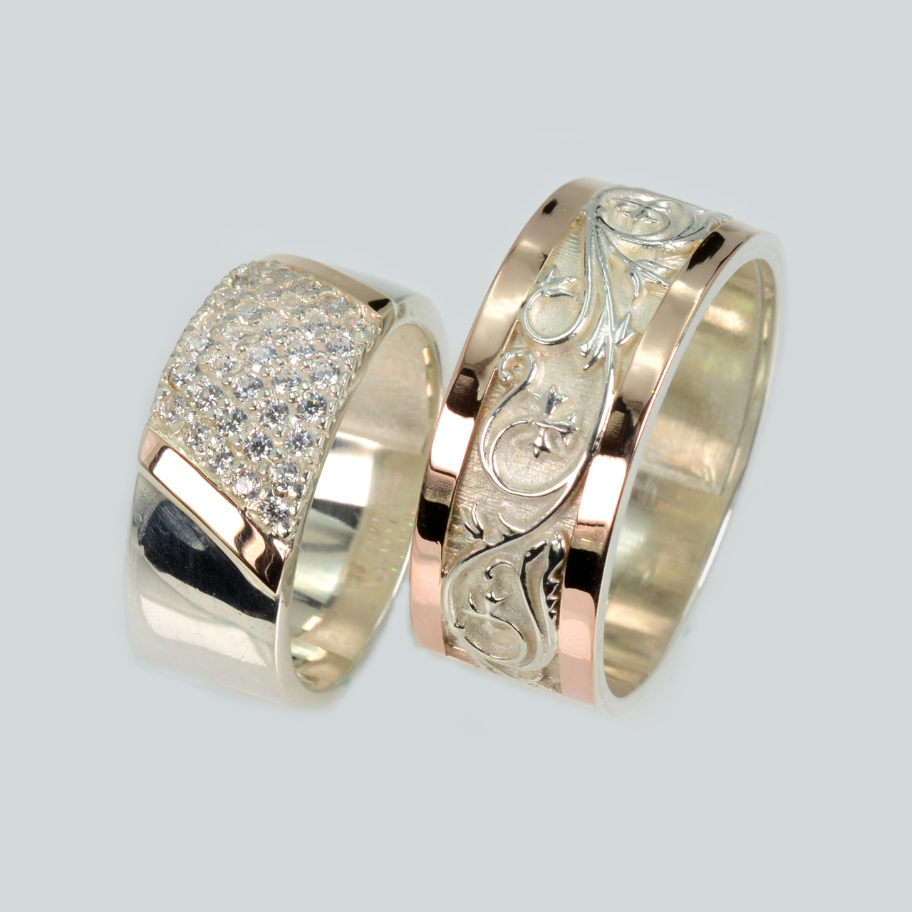 Пара срібних обручок з золотом, фото 1