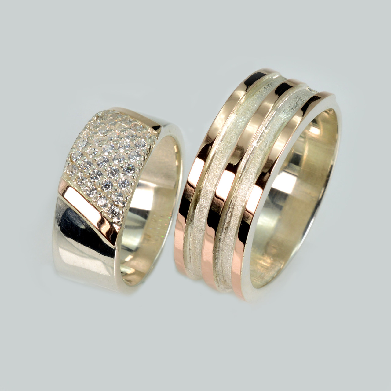 Пара срібних обручок з золотом, фото 1