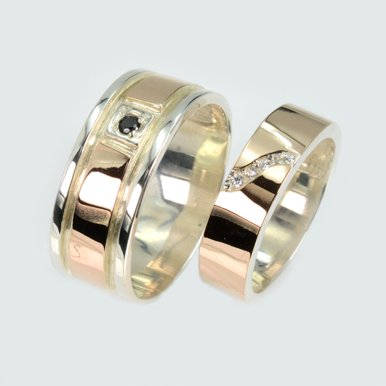 Пара срібних обручок з золотом, фото 1