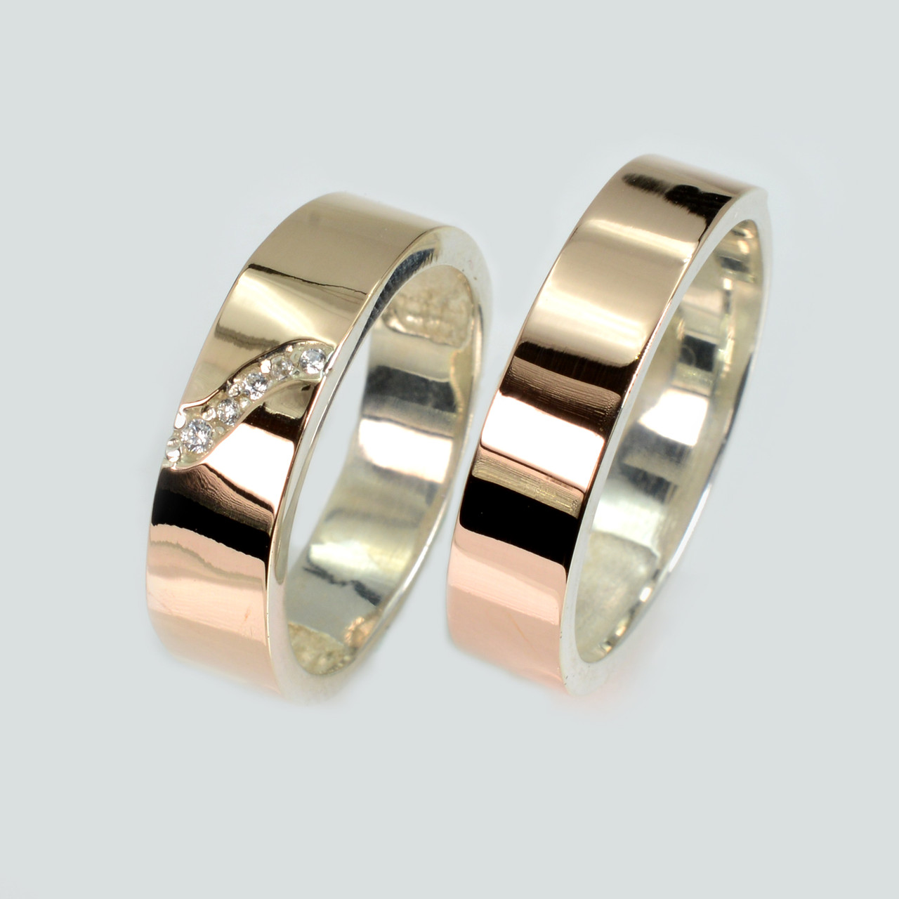 Пара срібних обручок з золотом, фото 1