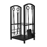 Набір підставка для дров з аксесуарами Kaminer 8785, сталева, двоярусна, з набором для каміна (щипці, совок, віник, кочерга), фото 4