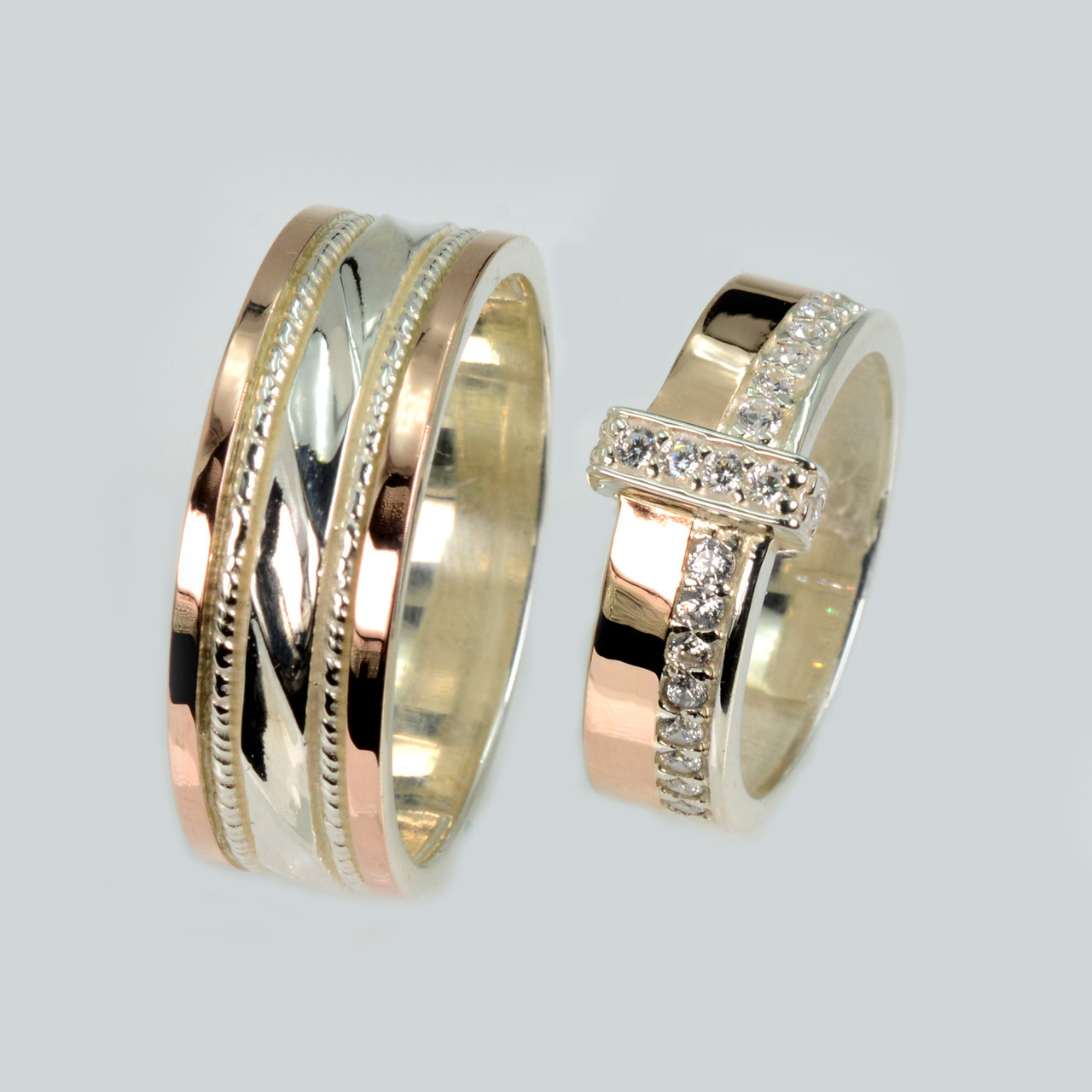 Пара срібних обручок з золотом, фото 1