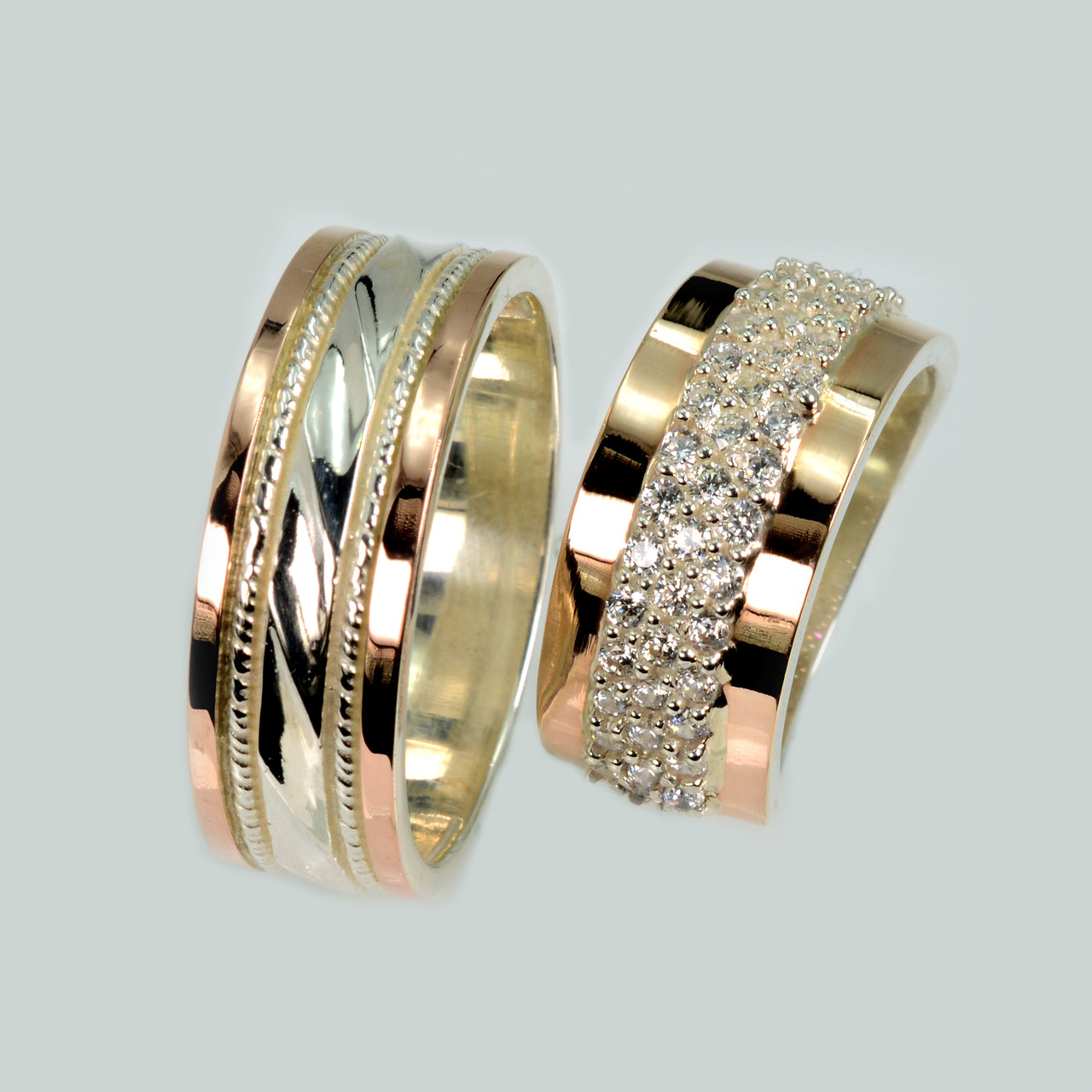 Пара срібних обручок з золотом, фото 1