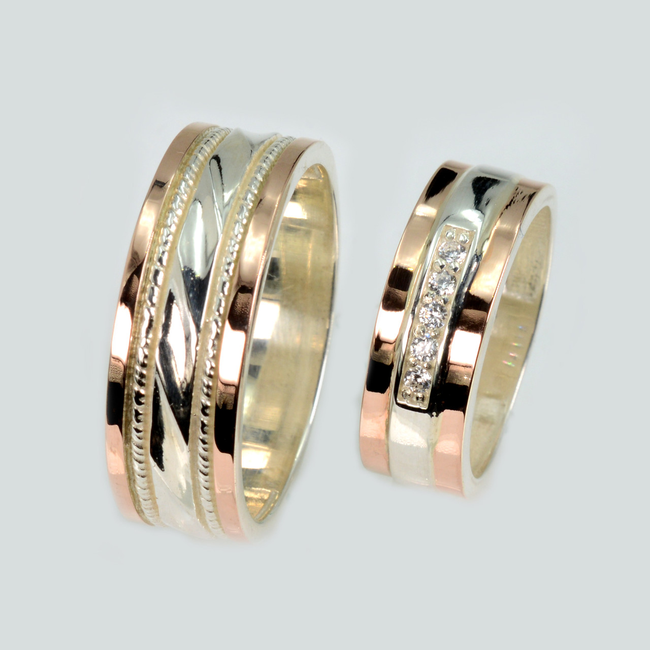 Пара срібних обручок з золотом, фото 1