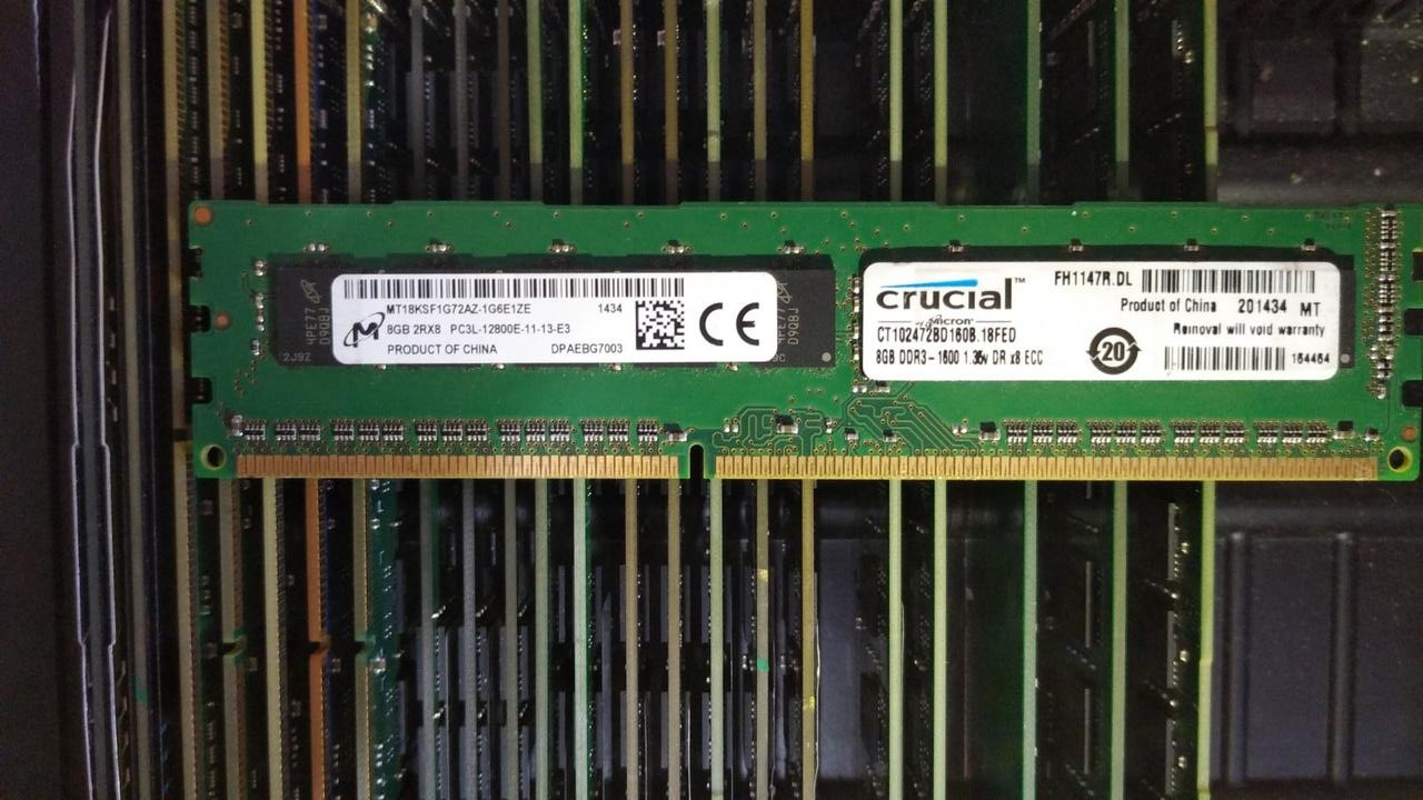 8GB DDR3L 1600MHz Micron PC3L 12800E 2Rx8 RAM ECC Оперативна пам'ять MT18KSF1G72AZ-1G6E1ZE, фото 1