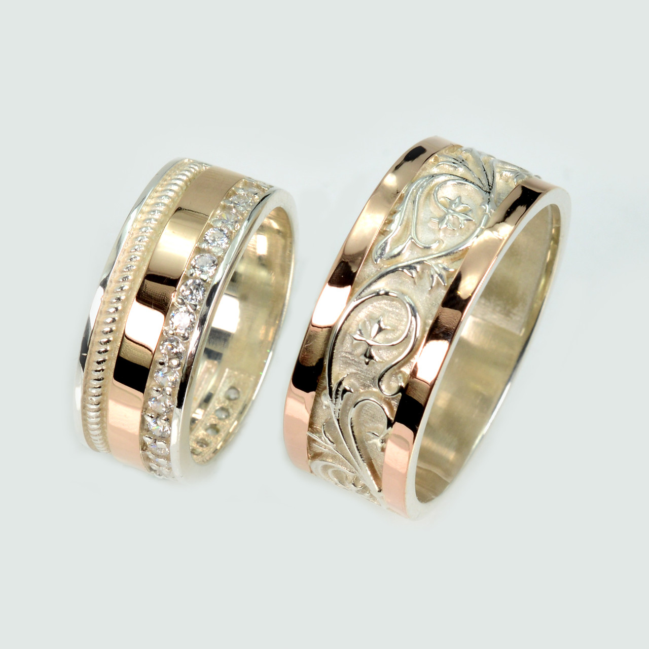 Пара срібних обручок з золотом, фото 1