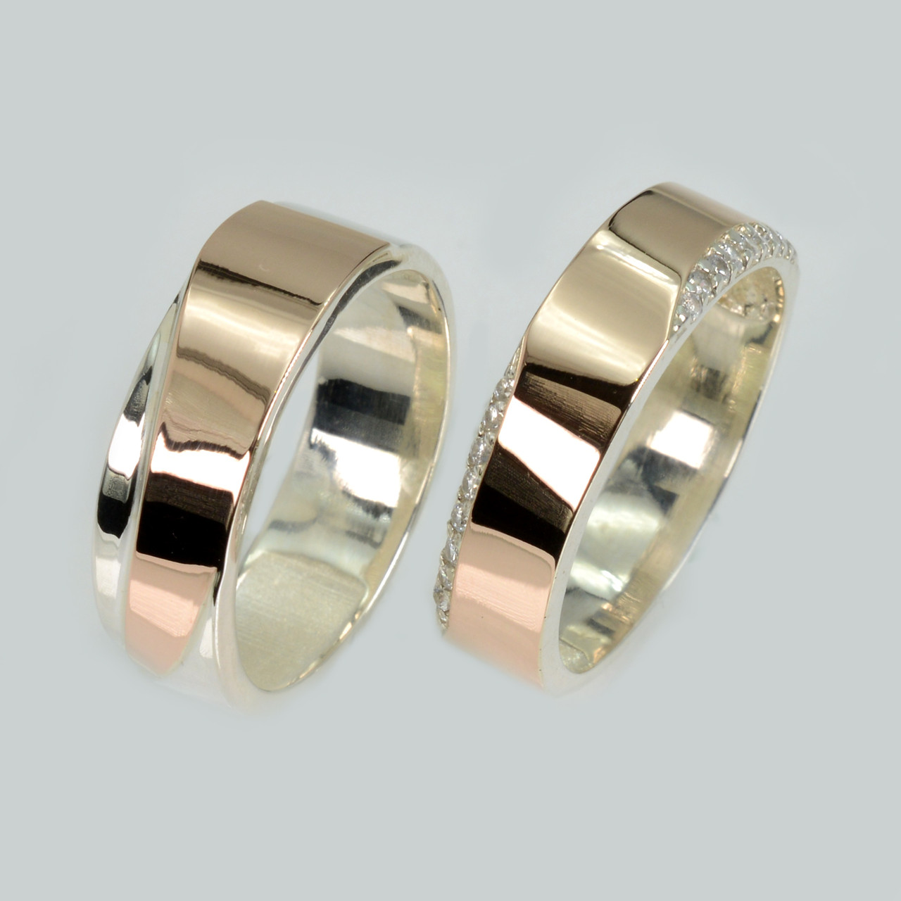 Пара срібних обручок з золотом, фото 1