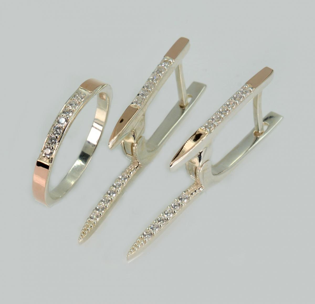 Срібний набір з золотими напайками, фото 1