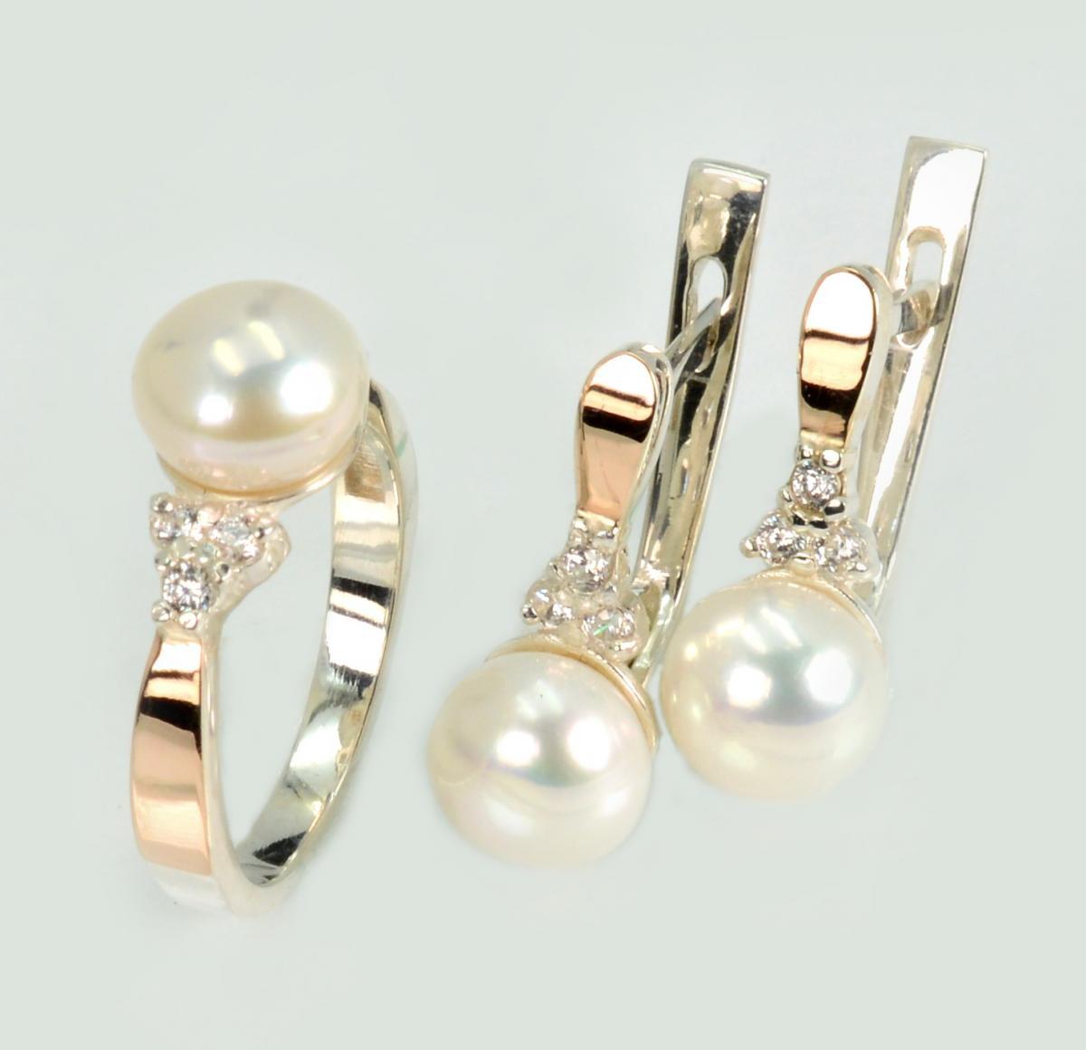 Срібний комплект з жемчугом, фото 1