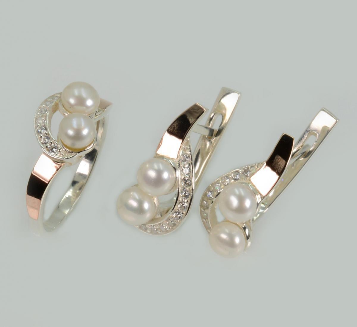 Срібний набір прикрас з перлинами, фото 1