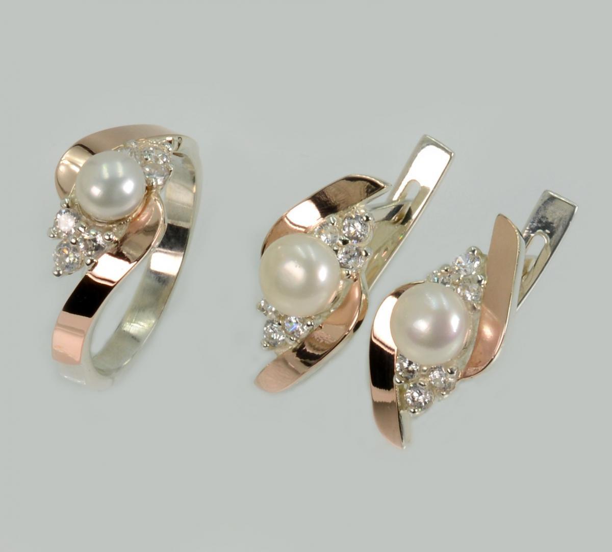 Срібний гарнітур з жемчугом, фото 1