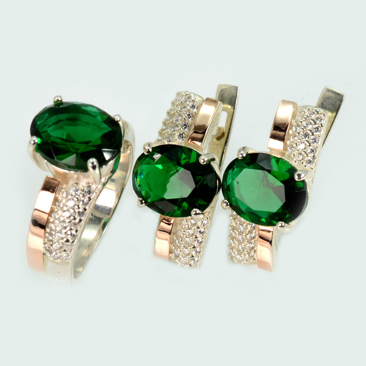 Набір срібний з золотими пластинами і фіанітами, фото 1