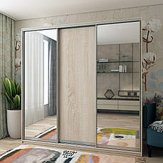 Шафа-купе трьохдверна Doros Сіті Лайт 225х60х225 см Дуб сонома/2 Дзеркала PREMIUM