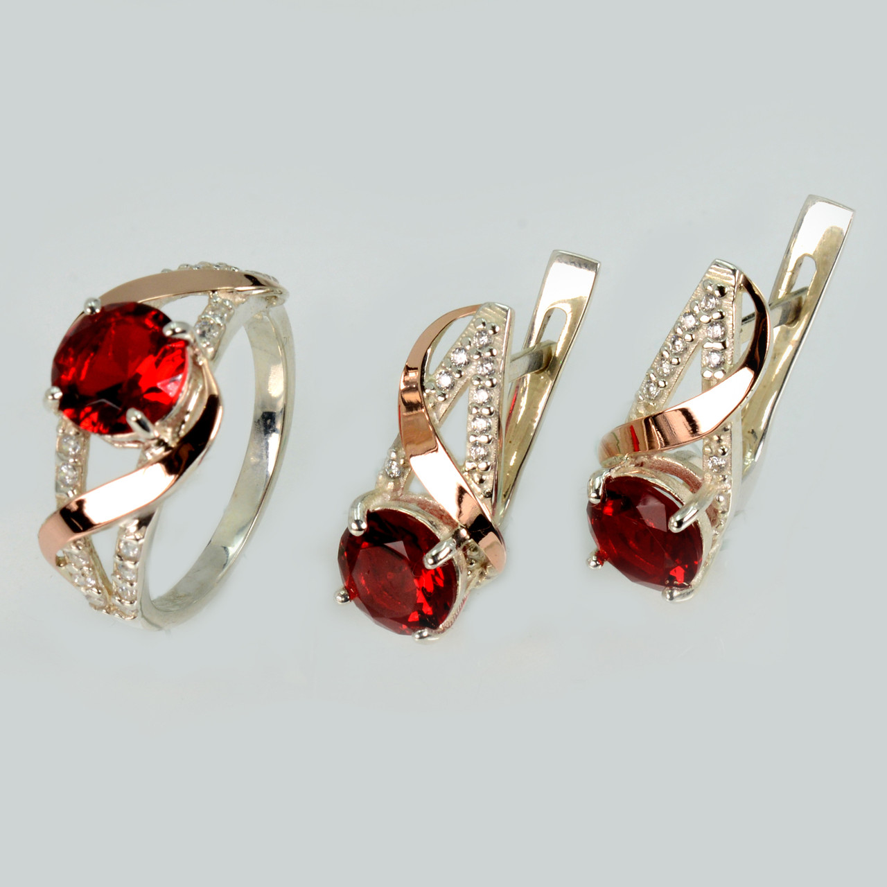 Срібний комплект прикрас з золотими вставкми, фото 1