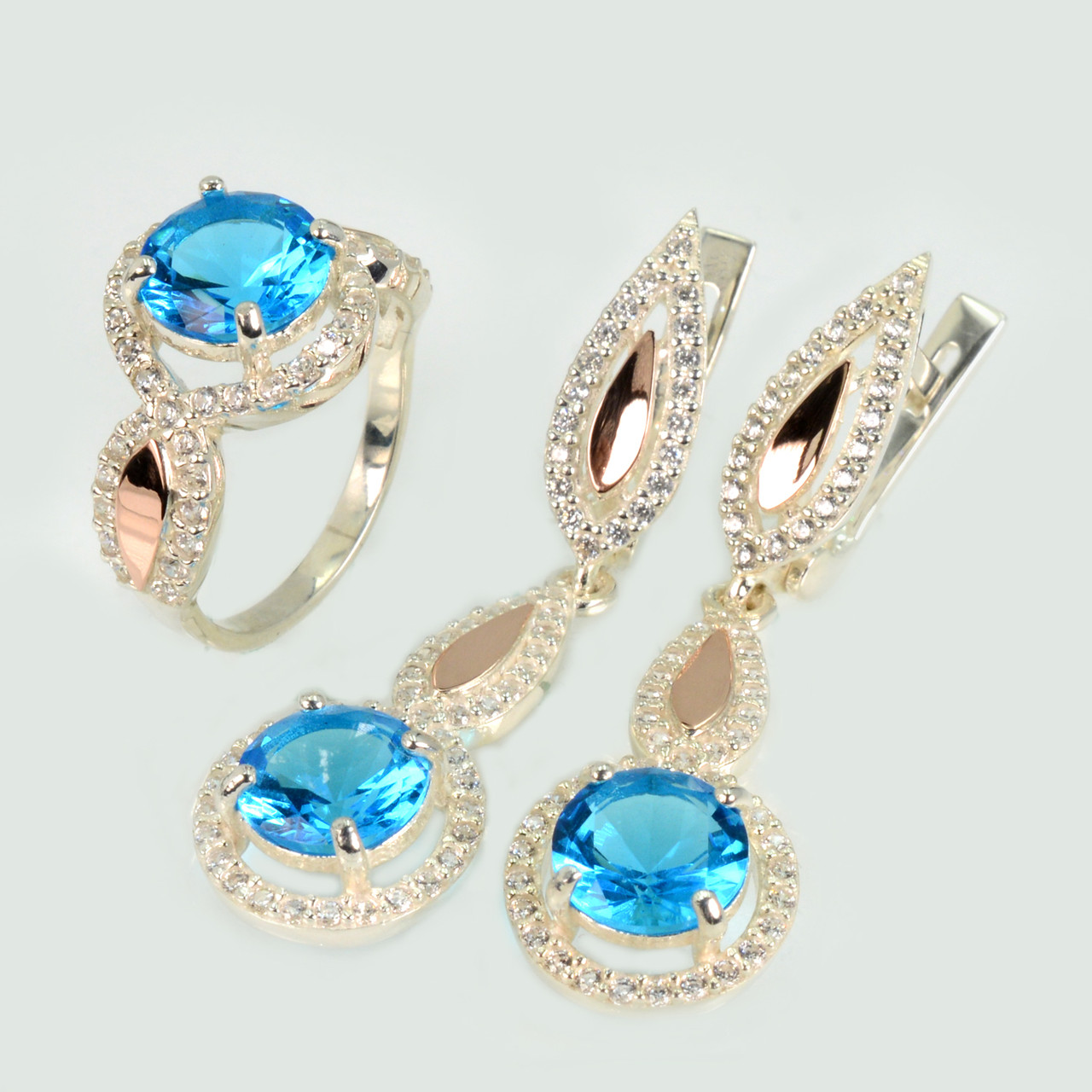 Срібний комплект з золотими пластинками, фото 1