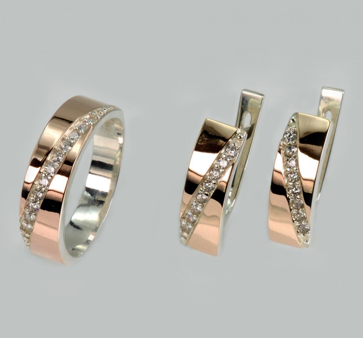 Срібний комплект із золотими вставками, фото 1