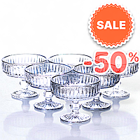 Креманки на ніжці 300 мл, комплект 6 шт, скло блакитного відтінку, набір сервіровок десертів