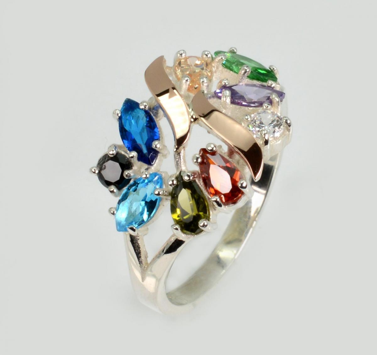 Срібна каблучка з золотими вставками, фото 1