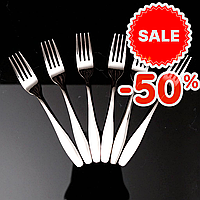 Вилки столові 20 см, набір 6 шт, нержавіюча сталь, класична форма зубів, сріблястий колір