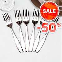Вилки десертні 14 см, комплект 6 шт, нержавіюча сталь, акуратні зубці, сервірування торта