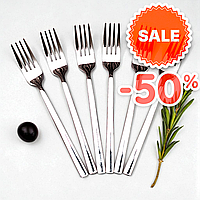 Вилки столові 20.5 см, комплект 6 шт, нержавіюча сталь, збалансована рукоять, сріблястий