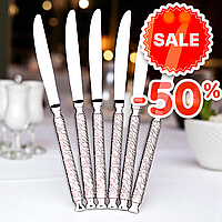 Ножі столові 23 см, 6 шт., з нержавіючої сталі, гладка лінія леза, сріблястий тон