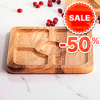 Менажниця квадратна 25×25 см, 5 секцій, дерев'яна тарілка для закусок, соусів, центральне відділення