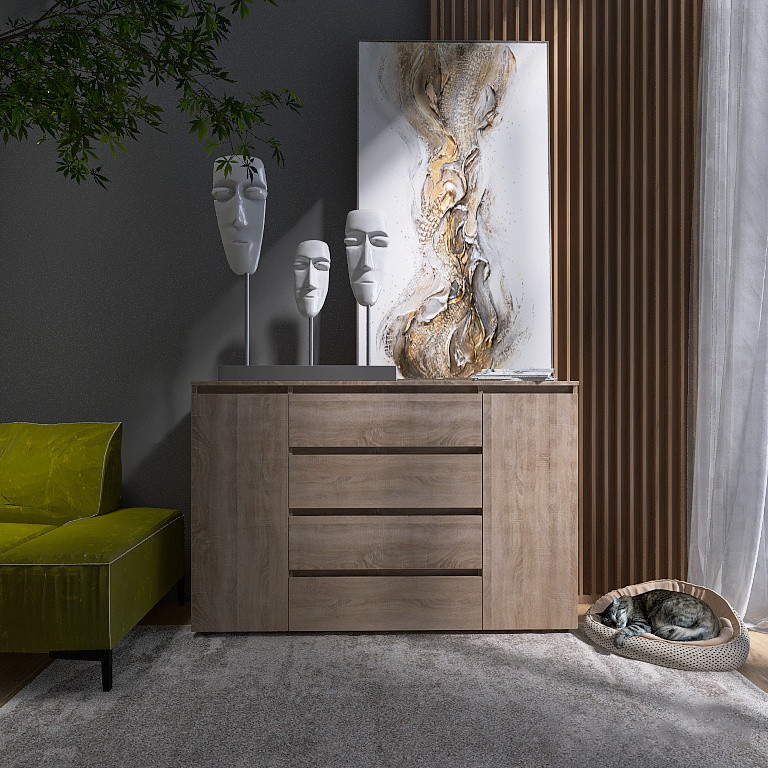 Комод Еверест КЛ-4 Лайт (телескопічні) 140х38х93 см Дуб сонома PREMIUM