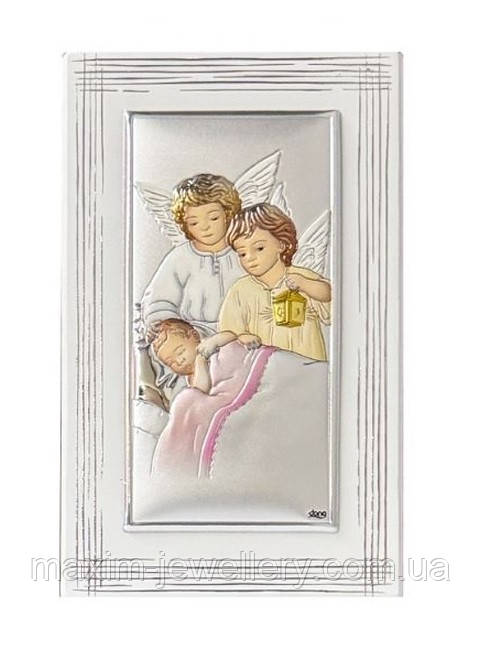 Срібна ікона "Ангел Охоронець" (130х80мм.) - рожевий, фото 1