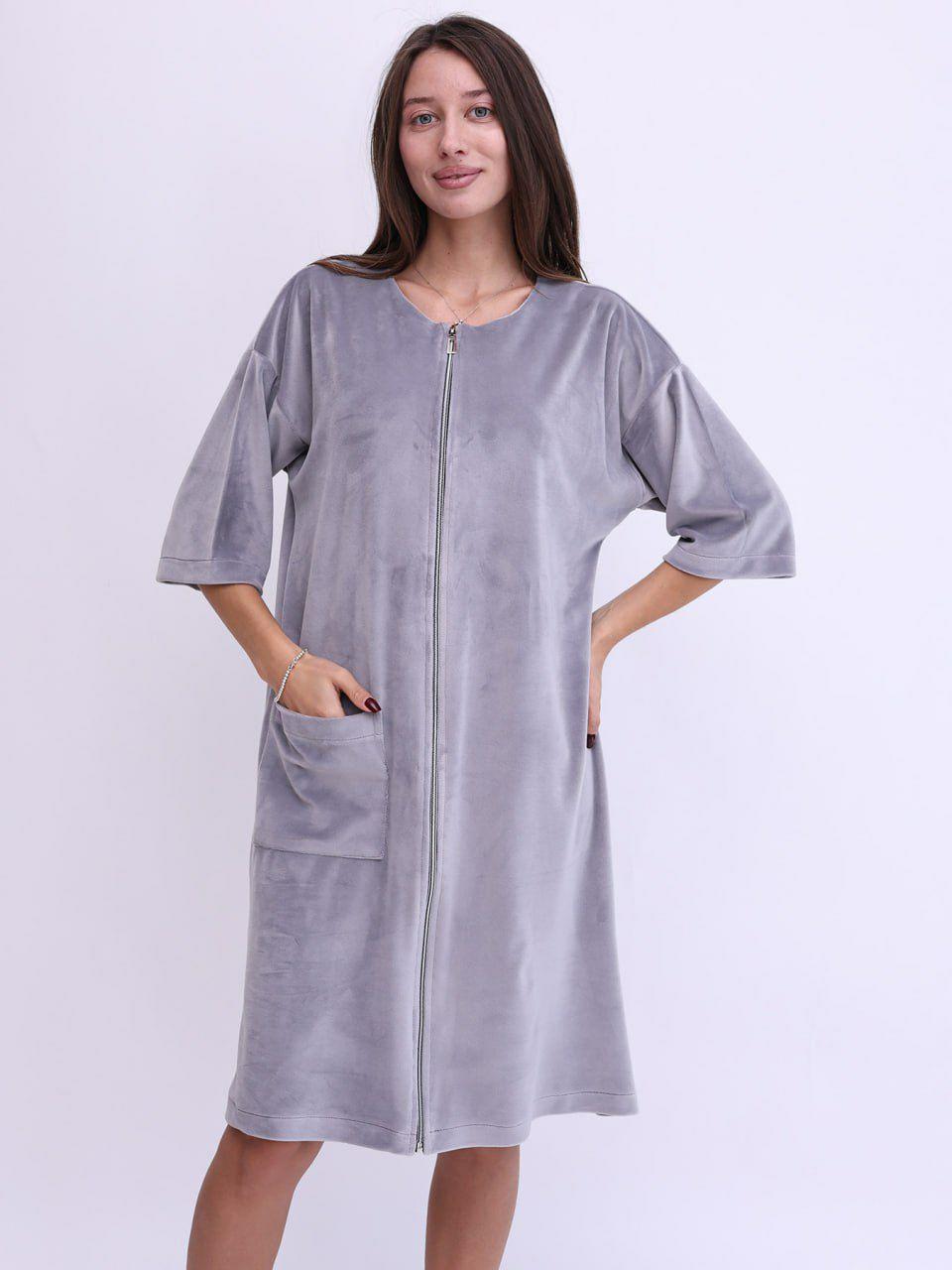 Халат жіночий велюровий на блискавці Україна Великі розміри, фото 1