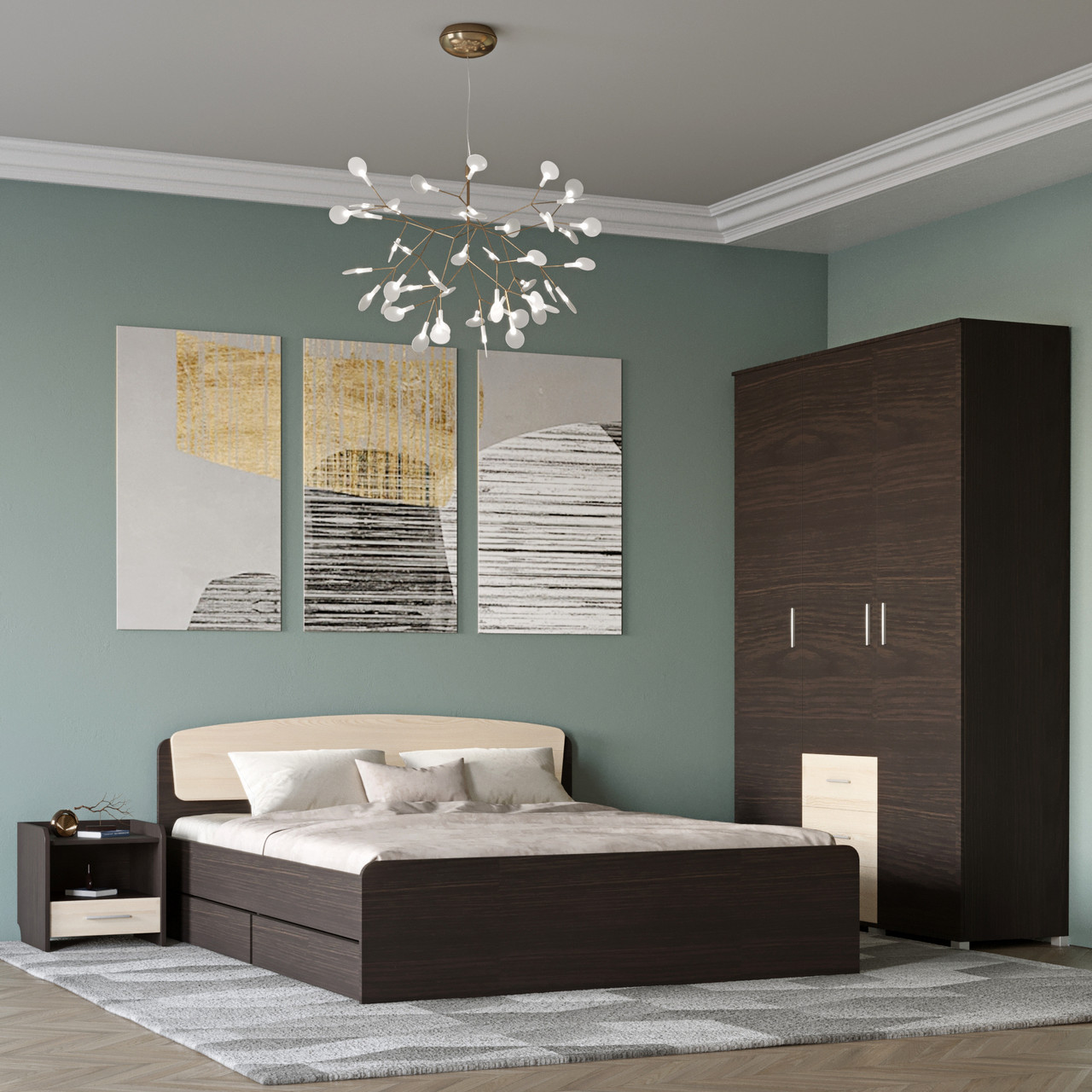 Спальня Еверест Бриз комплект 3 (модульна - 3 елементи) венге + дуб молочний PREMIUM