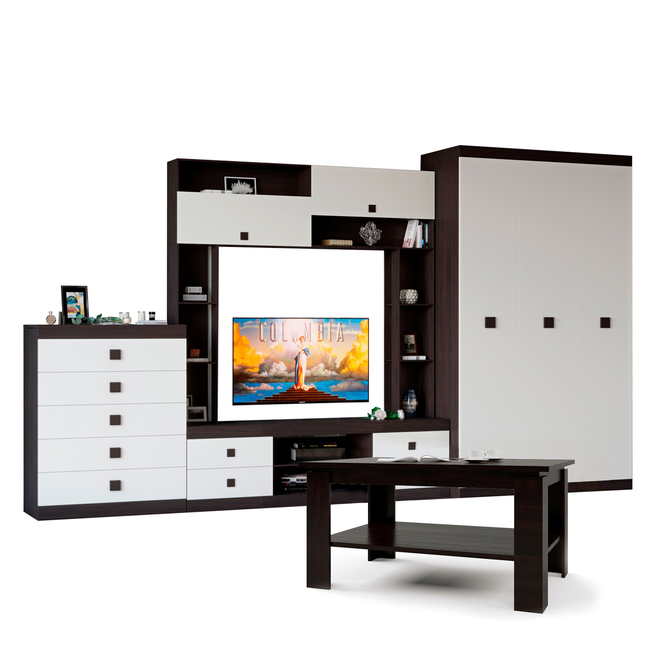 Вітальня Еверест Соната Комплект 28 (модульна - 4 елементи) венге темний + білий PREMIUM