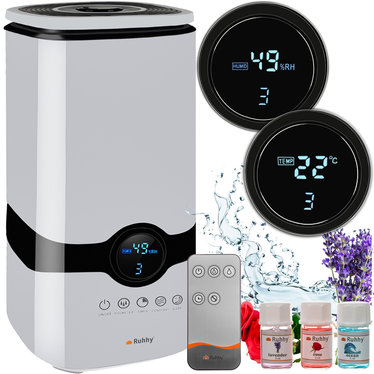 Ультразвуковий зволожувач повітря RUHHY 4 л з іонізацією, таймером і 3 ароматичними олійками, фото 1
