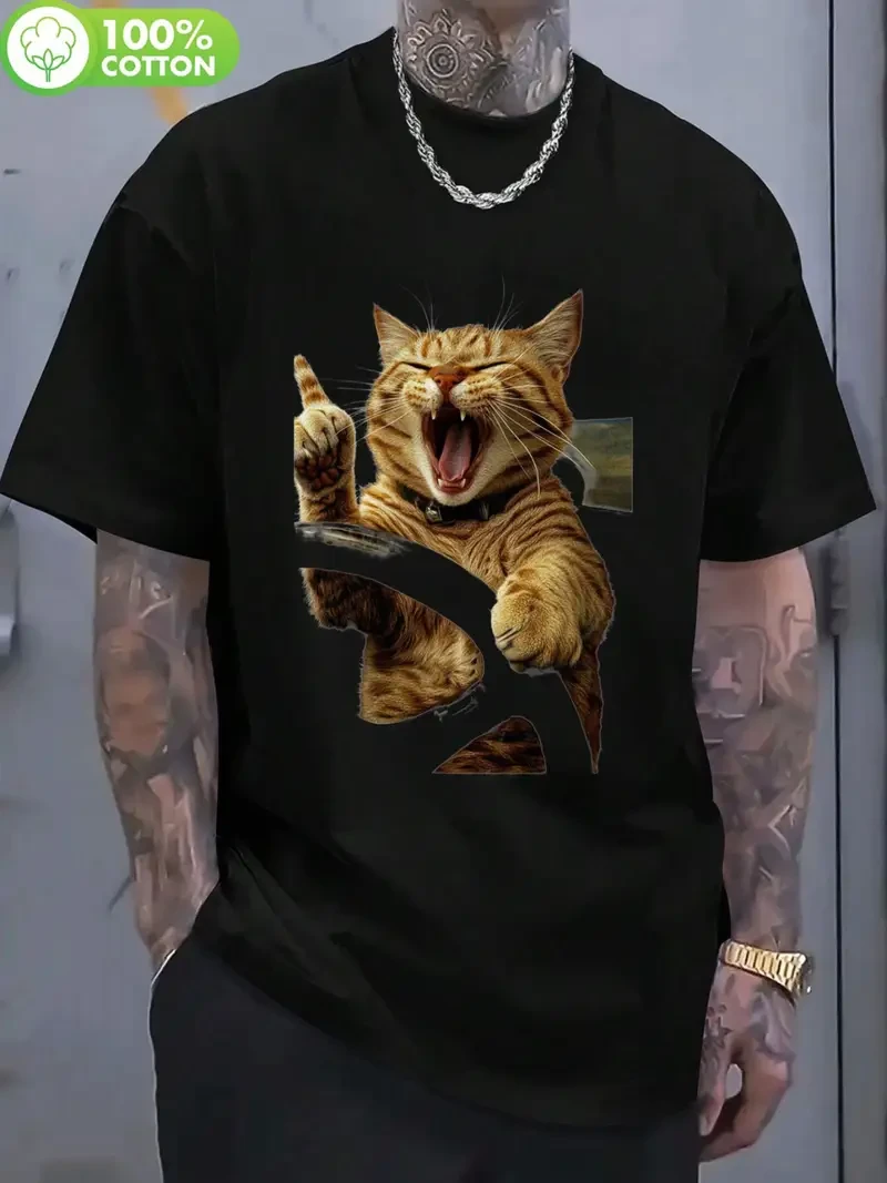 Модна футболка бавовняна з принтом Кіт-2" Крута футболка стильна | Чоловіча футболка молодіжна | Літня футболка класна