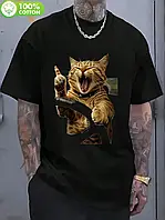 Модна футболка бавовняна з принтом Кіт-2" Крута футболка стильна | Чоловіча футболка молодіжна | Літня футболка класна