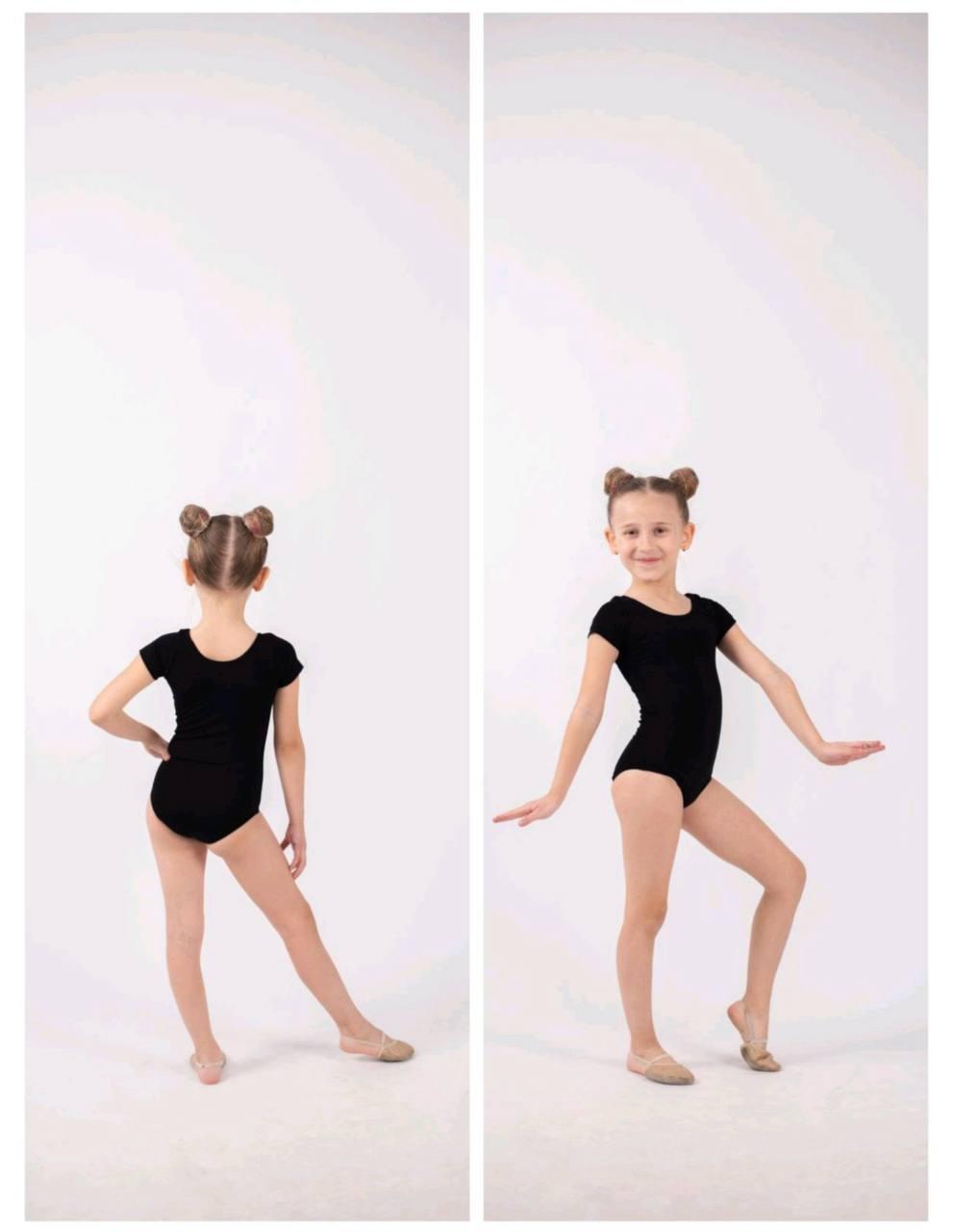 Купальник з коротким рукавом для гімнастики і танців, чорний, трикотаж, фото 1