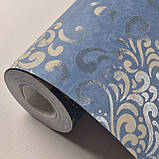 Шпалери флізелінові 0.53 × 10.05 м Marburg 58654, сині з бежевим для спальні, вітальні, кабінету, фото 3