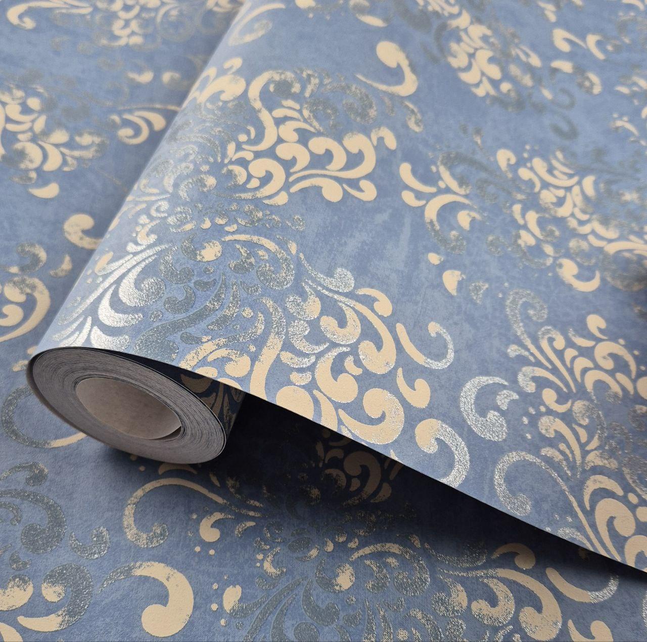 Шпалери флізелінові 0.53 × 10.05 м Marburg 58654, сині з бежевим для спальні, вітальні, кабінету, фото 1