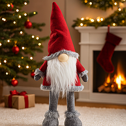 Новорічний ельф у шапці, гном новорічний 70 см, різдвяний гном, ельф у шубці з бородою