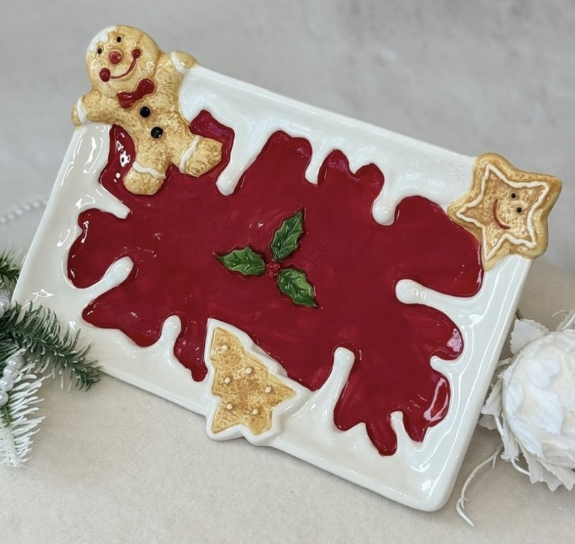 ❤️Новорічне прямокутне блюдце з рельефними печеньками 28х19х2.5 см, фото 1