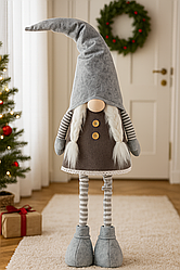 Новорічний ельф, гном новорічний із регулюванням висоти, різдвяний гном сірий