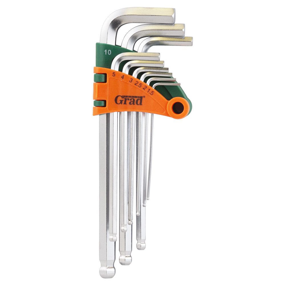 Ключі шестигранні 9шт 1.5-10мм CrV (середні куля) GRAD (4022185)