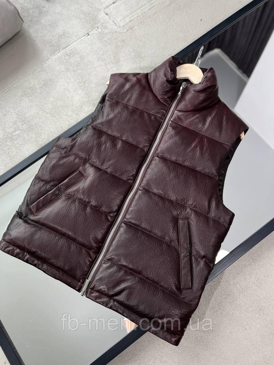 Жилет чоловічий бордовий натуральна шкіра люкс, фото 1